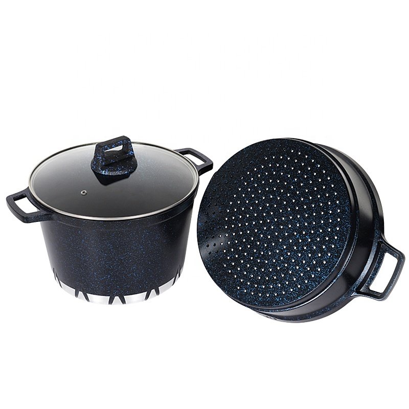top seller expanding cookware 3pcs diecast aluminum nonstick marble coating cookware set casserole pot with steamer