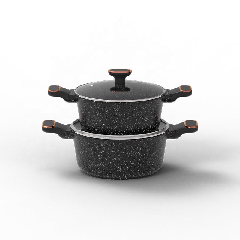 12pcs Black Marble Coating Cookware Set Best Selling Die Cast Aluminum Casseroles Pans Wok and Milk Pan