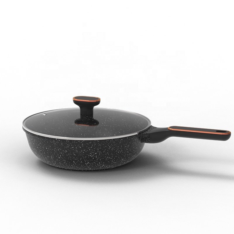12pcs Black Marble Coating Cookware Set Best Selling Die Cast Aluminum Casseroles Pans Wok and Milk Pan