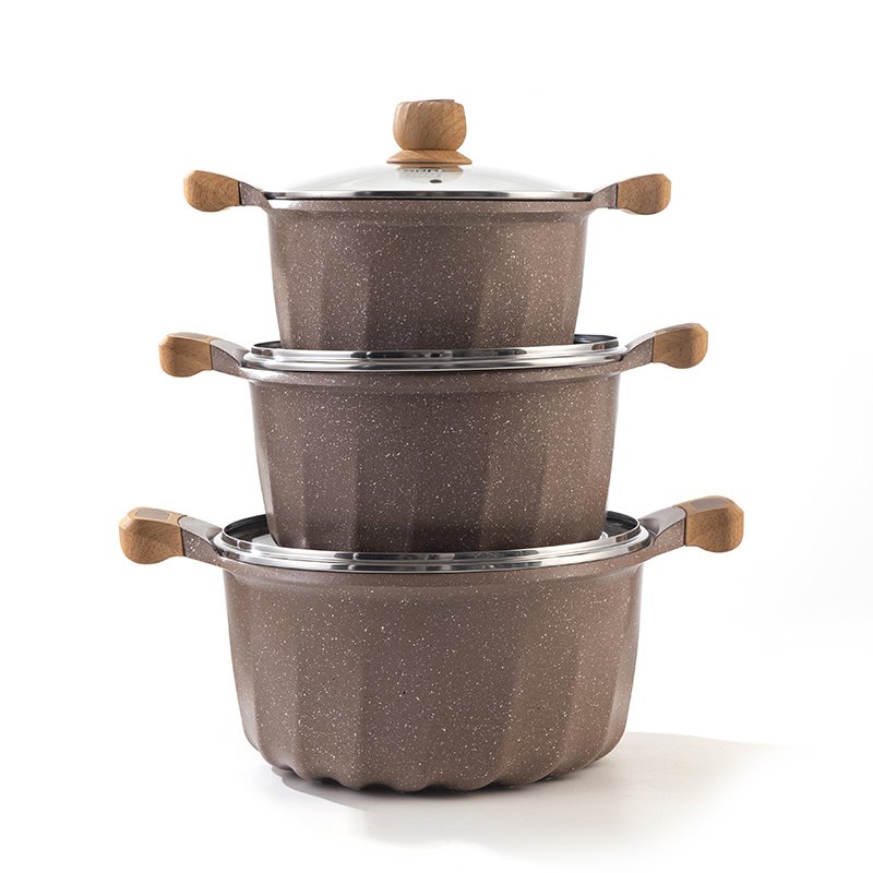 Pot Set Soup Pot French 3-Piece Set Brown Sprinkled Black And White Dots