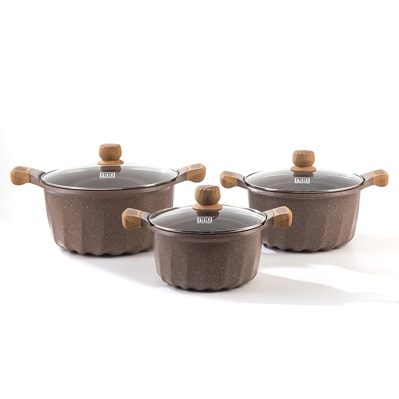 Pot Set Soup Pot French 3-Piece Set Brown Sprinkled Black And White Dots