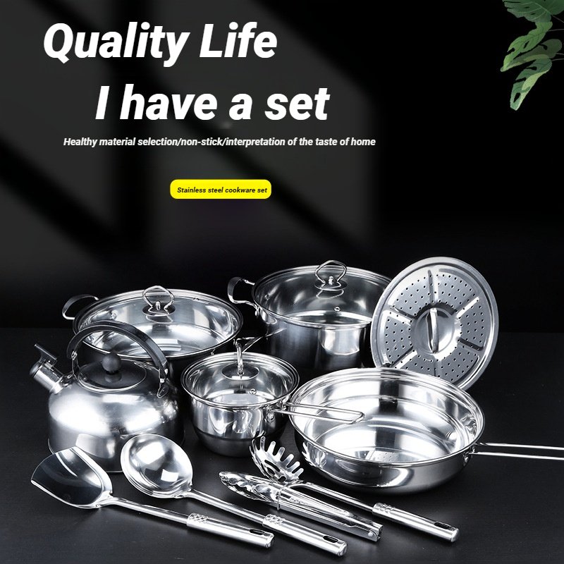 18pcs Outdoor camping stainless steel utensils soup fry pans product kitchen tools cooking pots sets cookware