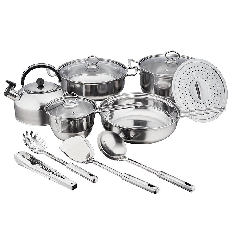 18pcs Outdoor camping stainless steel utensils soup fry pans product kitchen tools cooking pots sets cookware