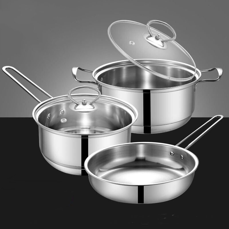 Factory Price Stainless Steel Flat Frying Pan Non Stick Cooking Pot Stainless Steel Cookware Set