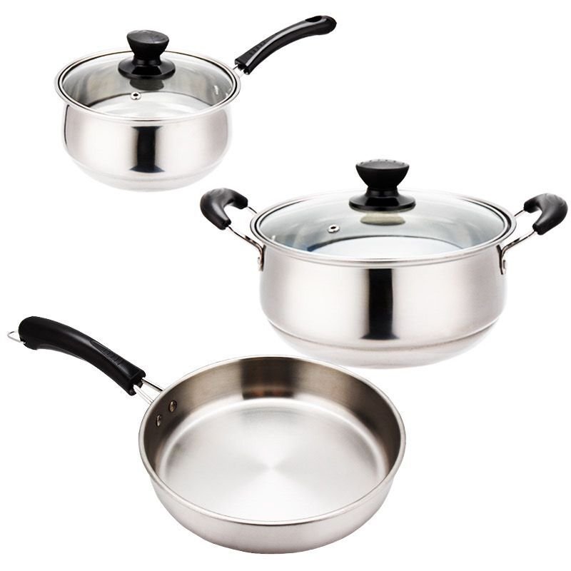 Factory Price Stainless Steel Flat Frying Pan Non Stick Cooking Pot Stainless Steel Cookware Set