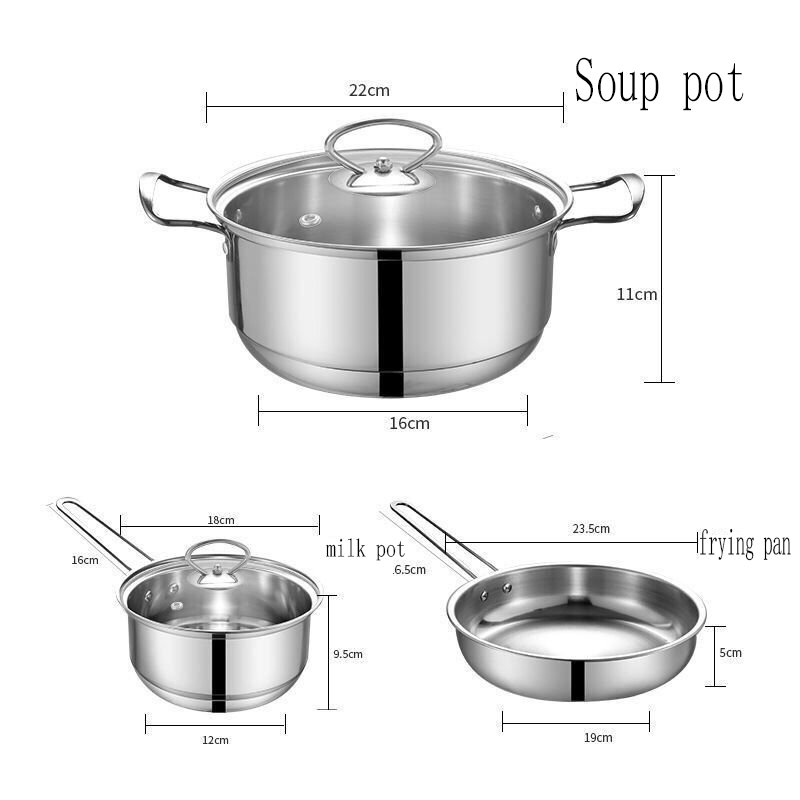 Factory Price Stainless Steel Flat Frying Pan Non Stick Cooking Pot Stainless Steel Cookware Set