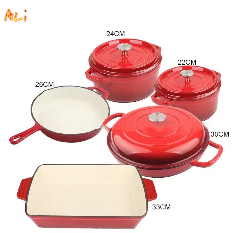 Kitchen Enamel Non-stick Casserole Fashion Red Enamel Cast Iron Induction Casserole Cookware Set