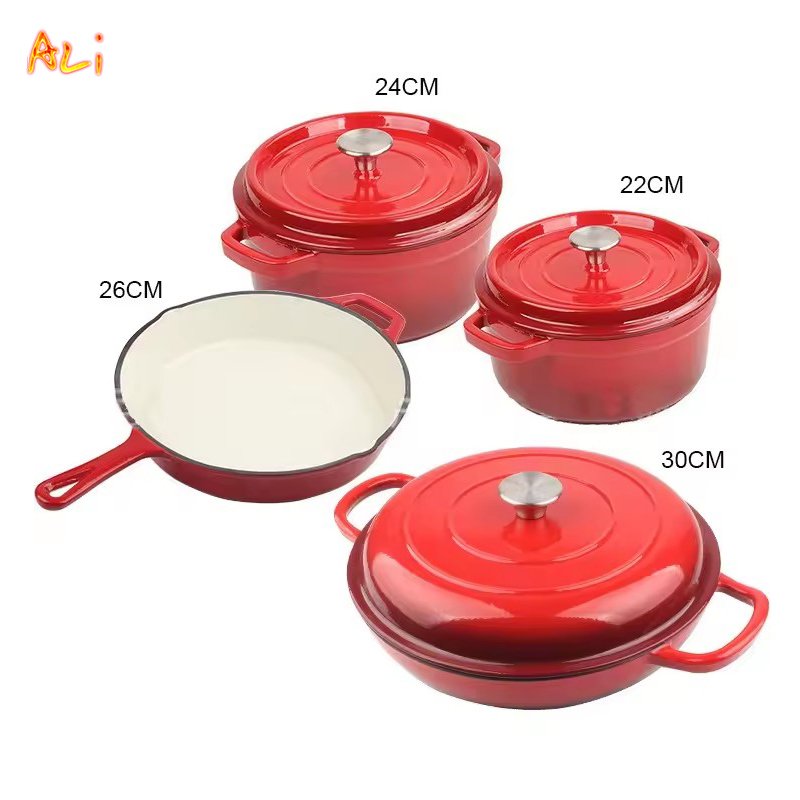 Kitchen Enamel Non-stick Casserole Fashion Red Enamel Cast Iron Induction Casserole Cookware Set