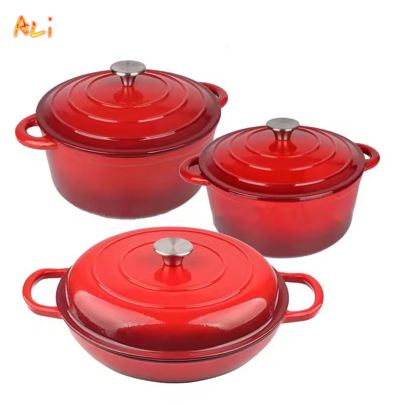 Kitchen Enamel Non-stick Casserole Fashion Red Enamel Cast Iron Induction Casserole Cookware Set