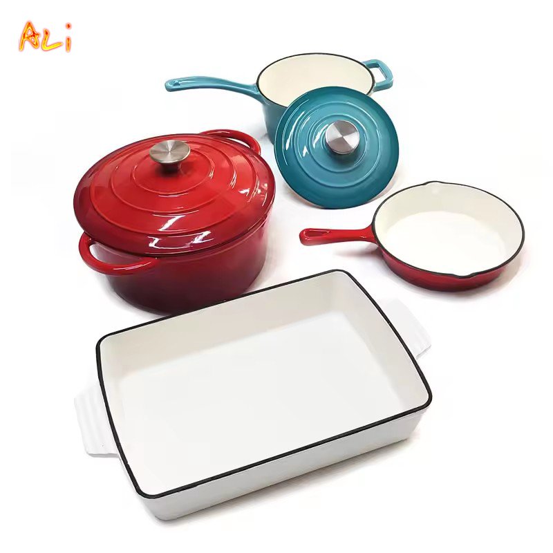 Kitchen Enamel Non-stick Casserole Fashion Red Enamel Cast Iron Induction Casserole Cookware Set