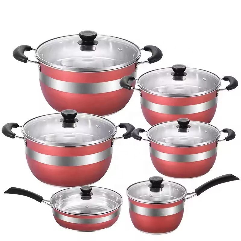 12PCS Stainless Steel Pots Set Cooking Double Bottom Cookware Glam Granite Cookware Set