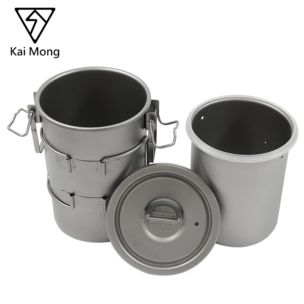 Outdoor ultralight camping portable foldable multifunctional 100% titanium pot cookware set rice cooker