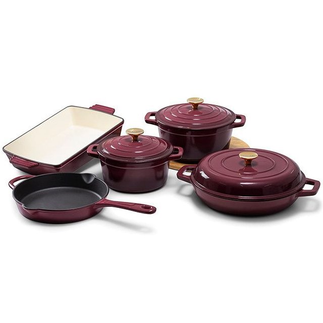 Bright Houseware Wholesale Kitchenware Nordic Style Cookware Enamel Coated Casserole Sets Enamel Cast Iron Cookware Sets