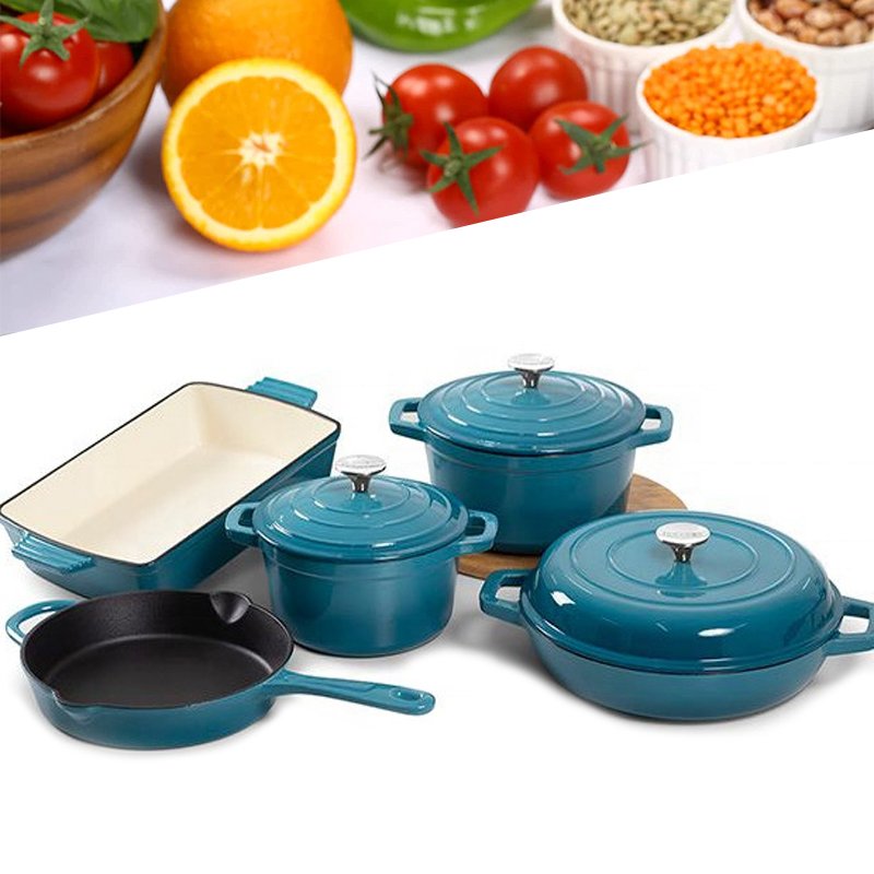 Bright Houseware Wholesale Kitchenware Nordic Style Cookware Enamel Coated Casserole Sets Enamel Cast Iron Cookware Sets