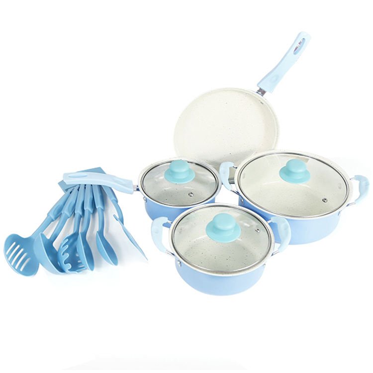Non Stick Coated Cook Kitchenware Cooking Pot Marble Cookware Set