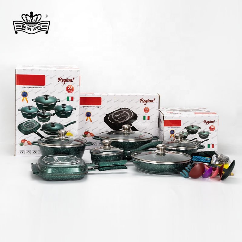 Hot Sale 23Pcs Non-Stick Cooking Pots Die-Cast Aluminum Marble Stone Cookware Sets Cooking Pot Set Nonstick Granite Cookware