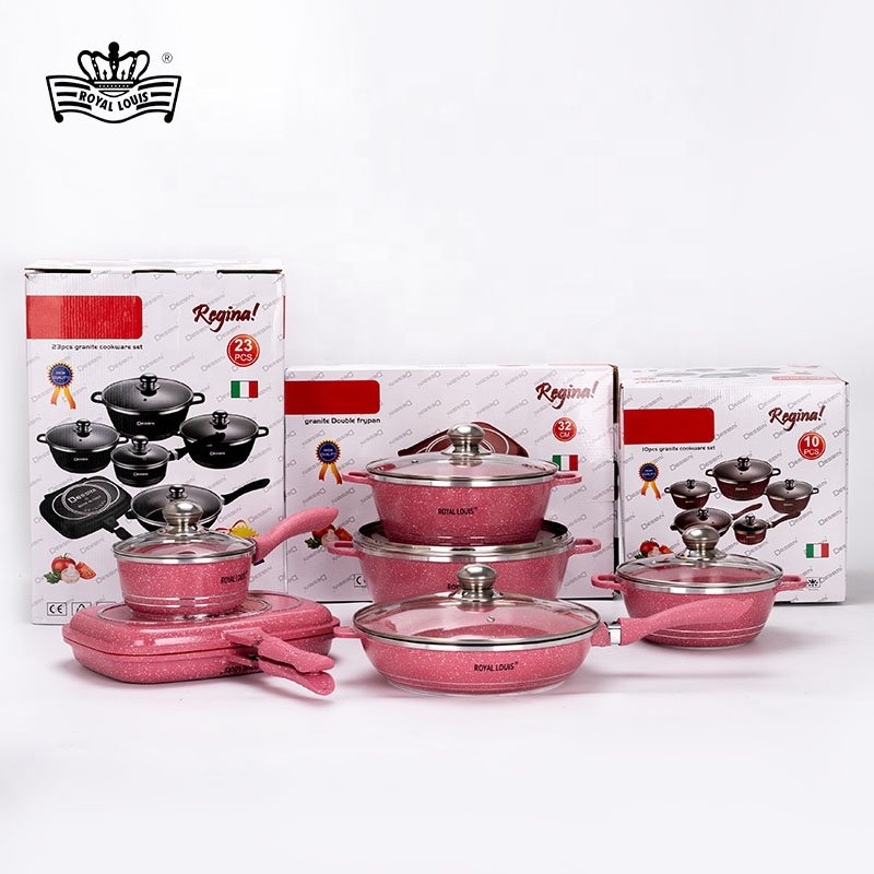 Hot Sale 23Pcs Non-Stick Cooking Pots Die-Cast Aluminum Marble Stone Cookware Sets Cooking Pot Set Nonstick Granite Cookware
