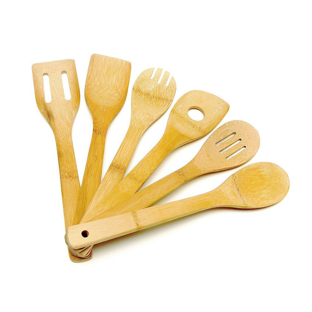 Wanuocraft Eco friendly Kitchen Accessory Bamboo Spatula Spoon 6 Pieces Cooking Tool Cookware Set