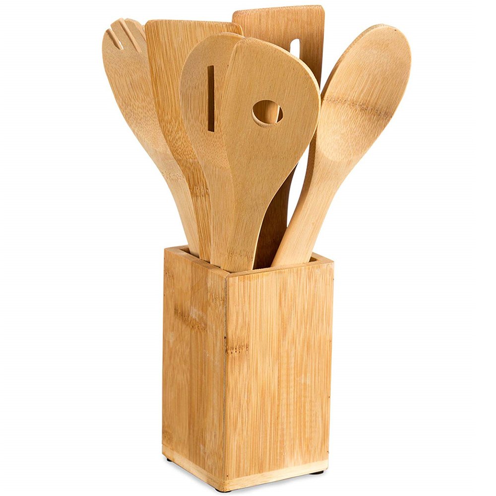 Wanuocraft Eco friendly Kitchen Accessory Bamboo Spatula Spoon 6 Pieces Cooking Tool Cookware Set