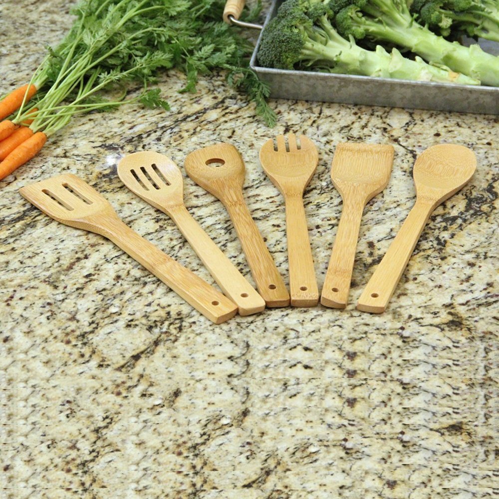 Wanuocraft Eco friendly Kitchen Accessory Bamboo Spatula Spoon 6 Pieces Cooking Tool Cookware Set