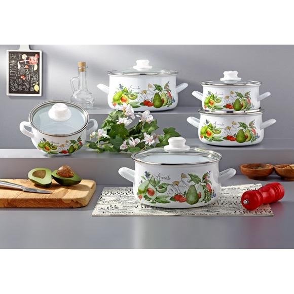 High Quality 10-Pcs Cookware Set Non-Stick Enamel Coating Bonera 16-18-20-22-24 cm Enamel Pot with Glass Lid