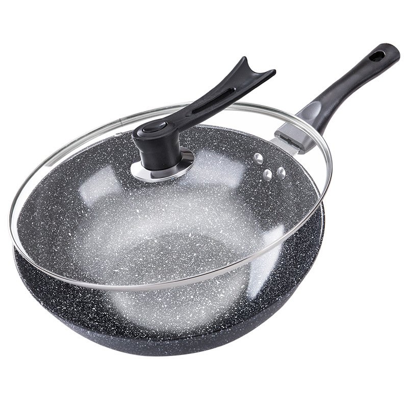 Non stick Wok with Lid Hot Selling Cast Iron Frying Wok Pan For Wholesale Dishwasher and Metal Utensil Safe Cooking Pan