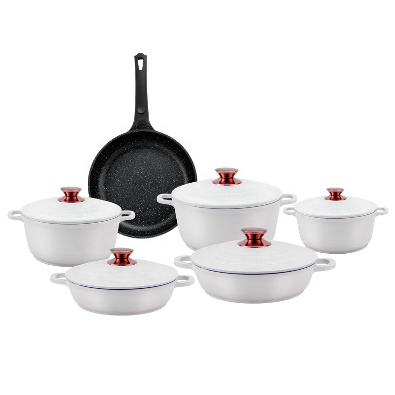 high quality kitchen custom logo die cast iron nonstick pots pan set casserole aluminium saucepan cookware sets of cooking pots