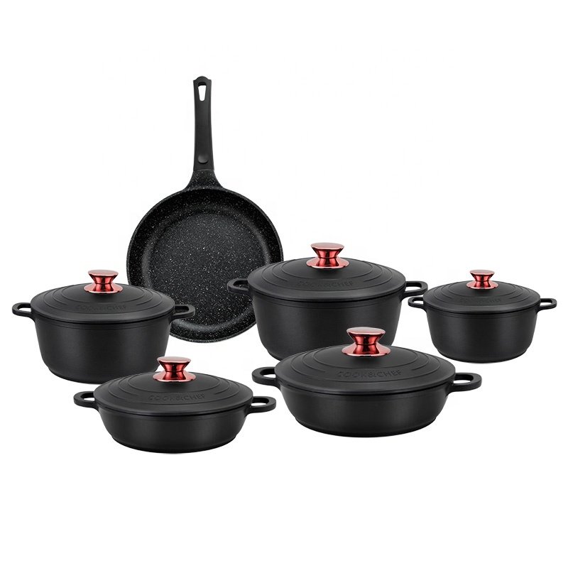 high quality kitchen custom logo die cast iron nonstick pots pan set casserole aluminium saucepan cookware sets of cooking pots