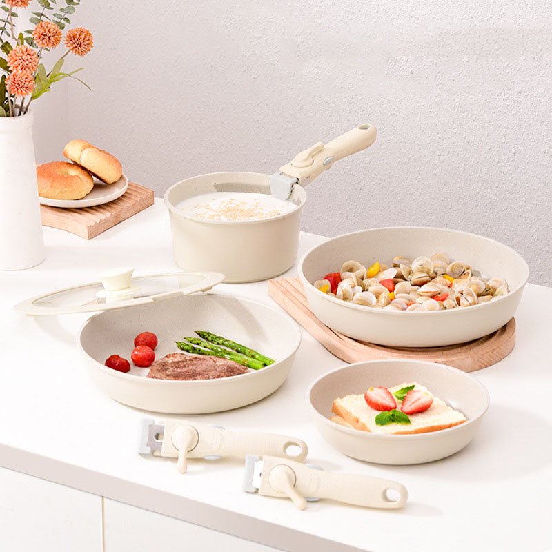 Kitchen Cookware Set Cast Aluminum Non-stick Milk Pot Frying Pan with Detachable Handle