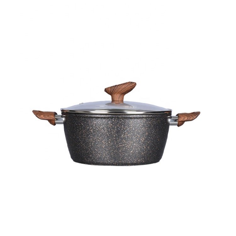 Wholesale Black Forged Aluminium Kitchen Non Stick Pot Cookware Set with Wooden soft touch handle