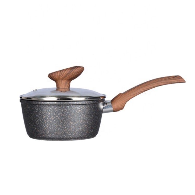 Wholesale Black Forged Aluminium Kitchen Non Stick Pot Cookware Set with Wooden soft touch handle