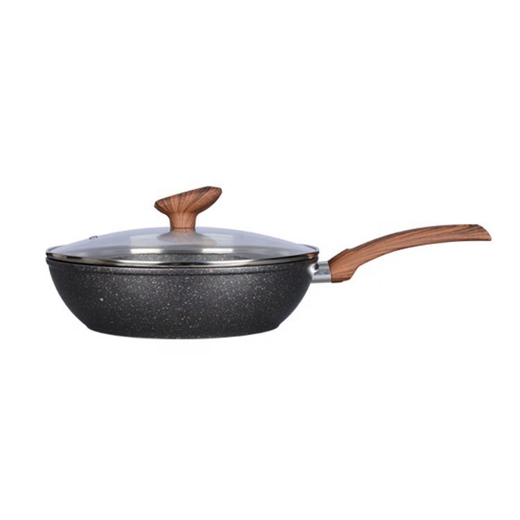 Wholesale Black Forged Aluminium Kitchen Non Stick Pot Cookware Set with Wooden soft touch handle