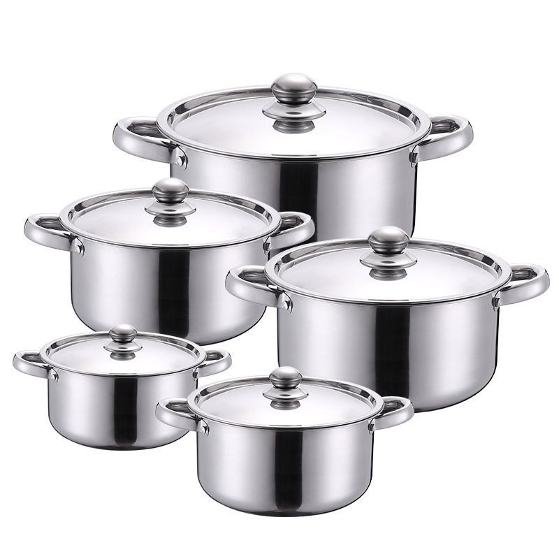 10 Piece Basic Stainless Steel Pots Home Kitchen Cookware Sets for Gas Electric Halogen Ceramic Induction Hobs
