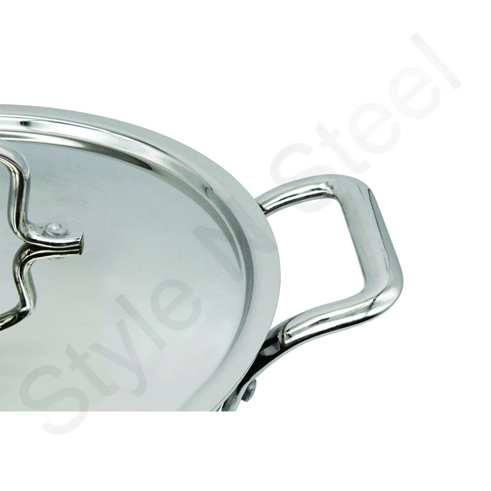 stainless steel Kadai With Lid Cover Triply Cookware Set Tri-Ply Dinnerware Items Stainless Steel kitchenware wood handle