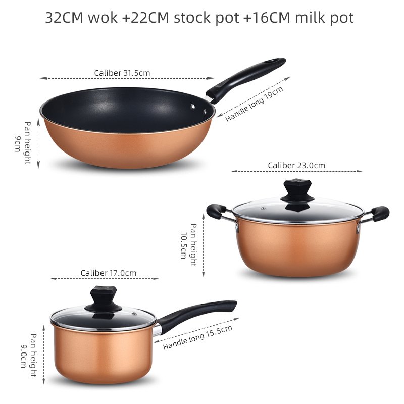 High Quality Cooking Set Three Piece Carbon Steel Kitchenware Non-Stick Cookware Set Cooking Pot