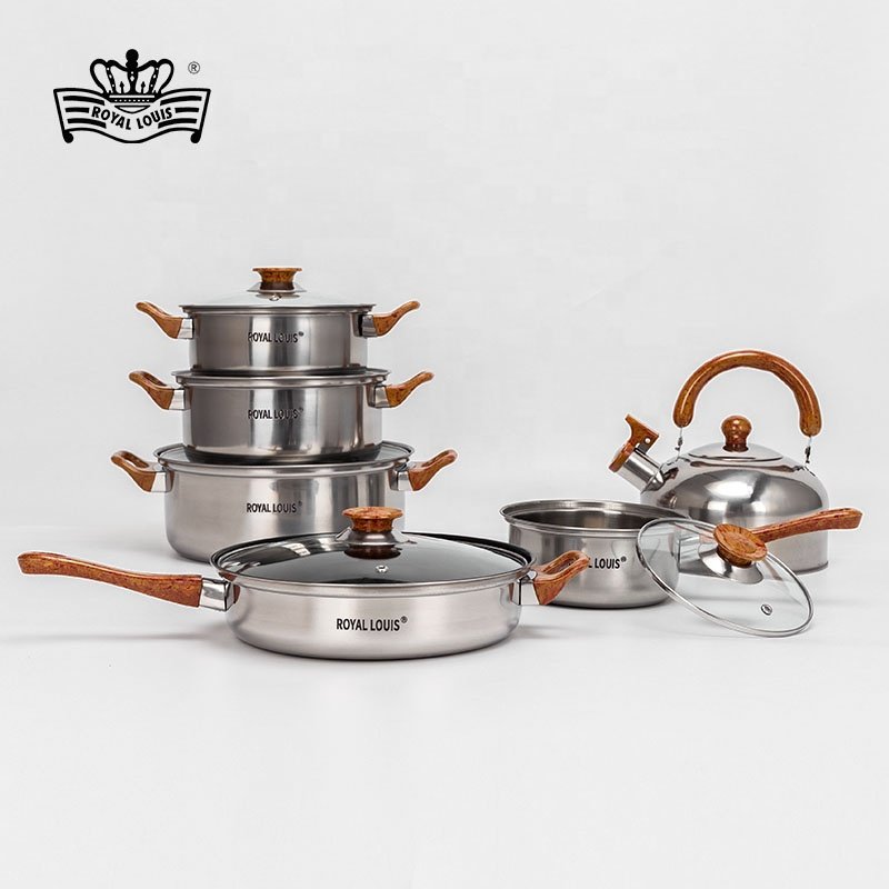 12 Pcs Stainless Steel Cookware Sets Nonstick Fry Pan Milk Pot With Glass Lid Kettle Sauce pot kitchen utensils Sets