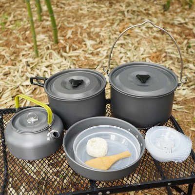 Portable Cookware Sets 5-6 people Camping Picnic Barbecue Outdoor aluminium cooking pot set