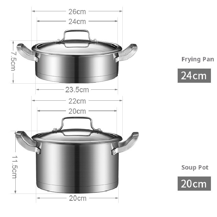 Premium Stainless Steel Cookware Set Cooking Pot Thickened Right Angle Bottom Frying Pan StirFry Pot Stainless Steel Cooking Pot