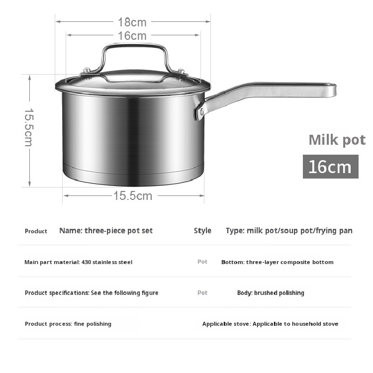 Premium Stainless Steel Cookware Set Cooking Pot Thickened Right Angle Bottom Frying Pan StirFry Pot Stainless Steel Cooking Pot