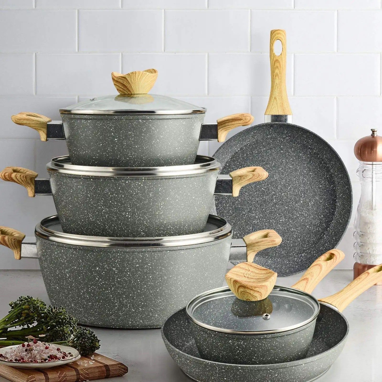 High Quality Nonstick Ceramic Cookware Set 12-Piece Forged Aluminium Stone Cookware Set