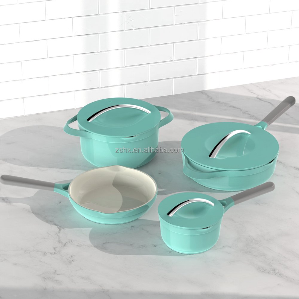 7pcs Cookware Sets Ceramic Coating Die-Casting Aluminum Alloy Non stick Cooking Pan Pot Factory wholesale customized acceptable