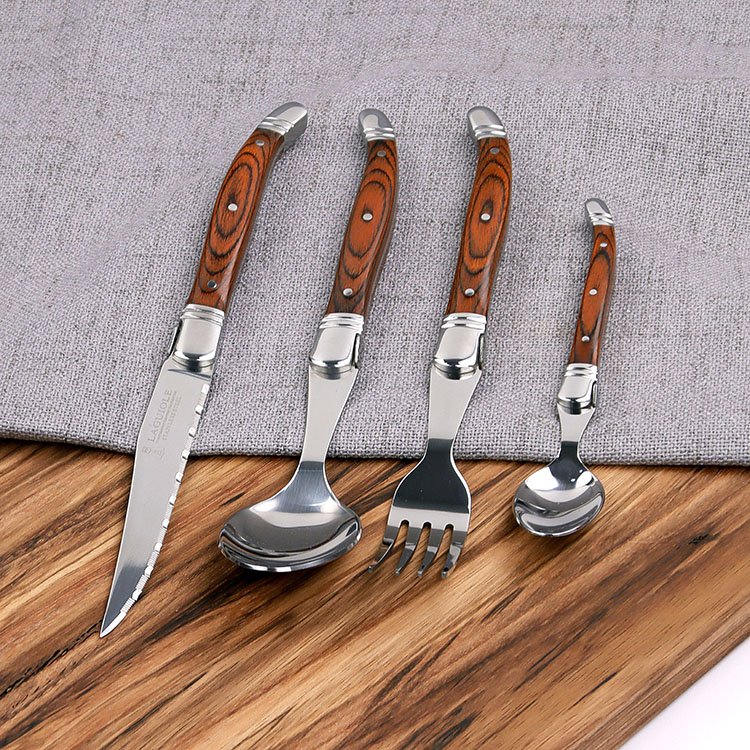 Professional Kitchen Cutlery Serrated Steak Knives spoons and forks laguiole steak knife set
