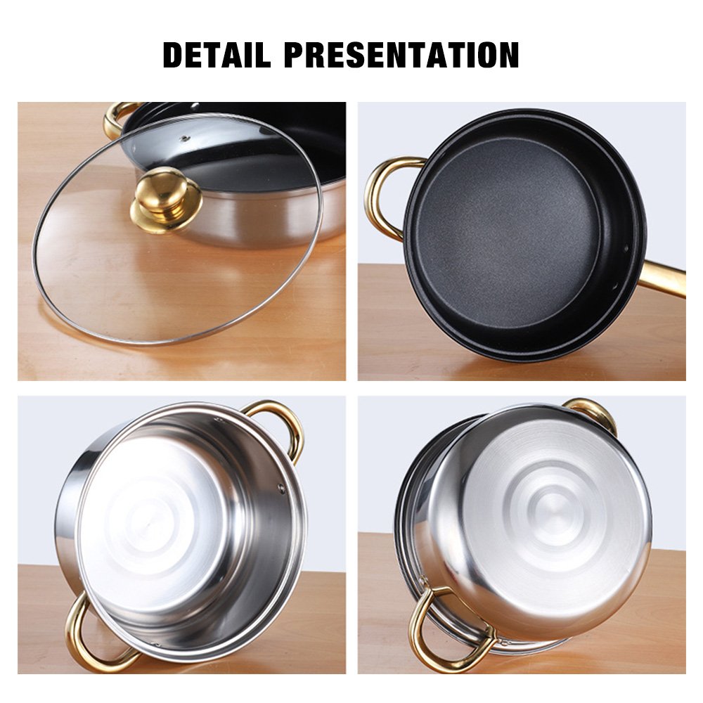 6Pcs Stainless Steel Cookware Sets Water Bottle Home Cooking Pots and Pans with Wood Handle