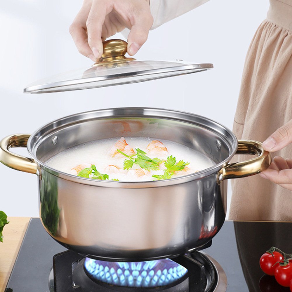 6Pcs Stainless Steel Cookware Sets Water Bottle Home Cooking Pots and Pans with Wood Handle