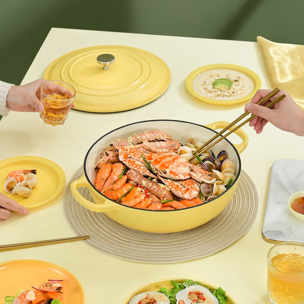High grade Cookware set non stick Cast Iron Grey Color Enamel Soup Stock Cooking Pot casserole set 7pcs