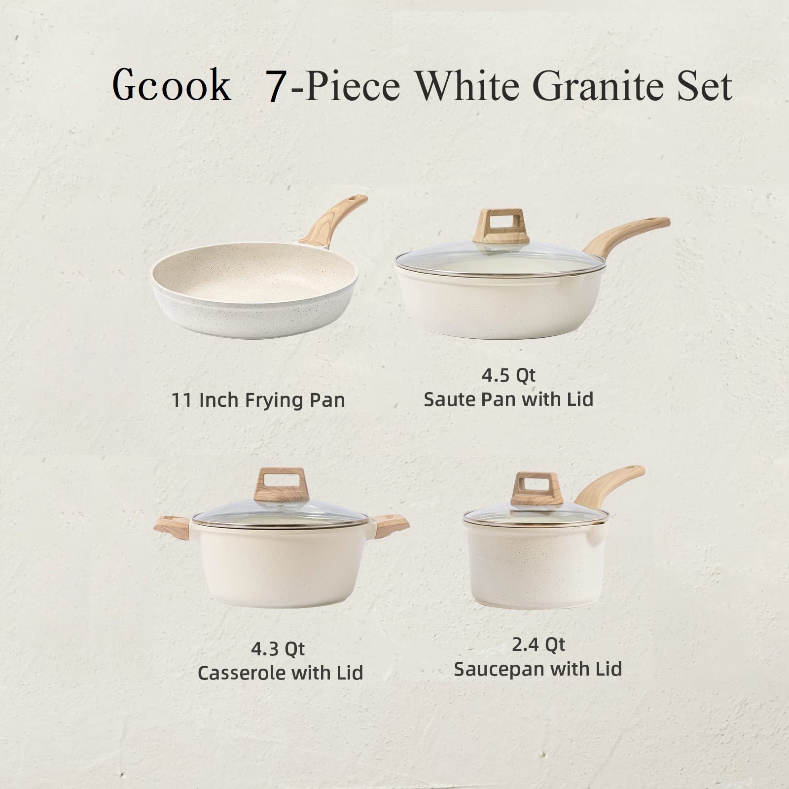 7Pcs Pots and Pans Set Nonstick White Granite Induction Kitchen Cookware Set Non Stick Cooking Set Frying Pans Sauce pans