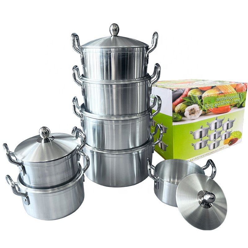 Best Selling Heavy 6.2KG Casserole Soup Pots Satin Finished Cooking Pot Cookware Set In Kitchen 14pcs Aluminum Cooking Pot Set