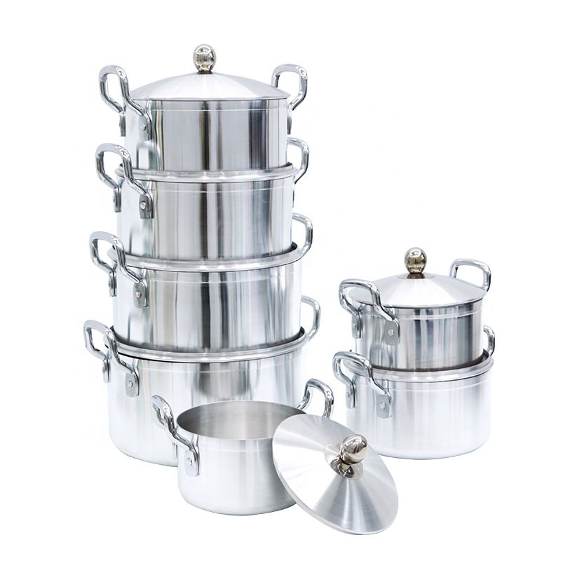 Best Selling Heavy 6.2KG Casserole Soup Pots Satin Finished Cooking Pot Cookware Set In Kitchen 14pcs Aluminum Cooking Pot Set