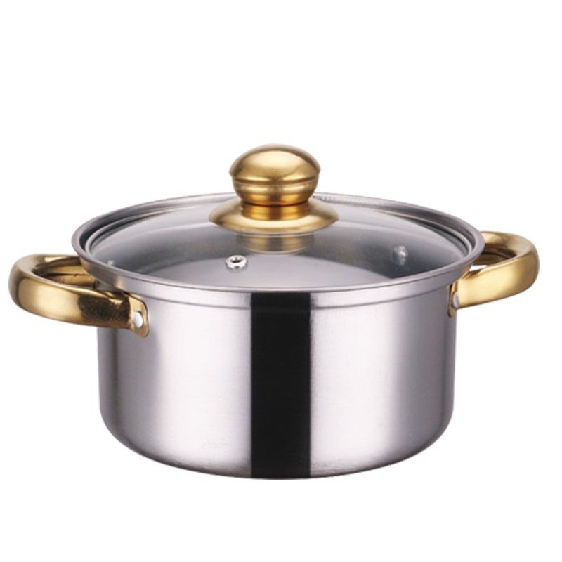 Factory Wholesale 10pcs Stainless Steel Gold handle Soup Pots Cooking Pots Milk Pots And Pans casserole Kitchen Cookware Sets