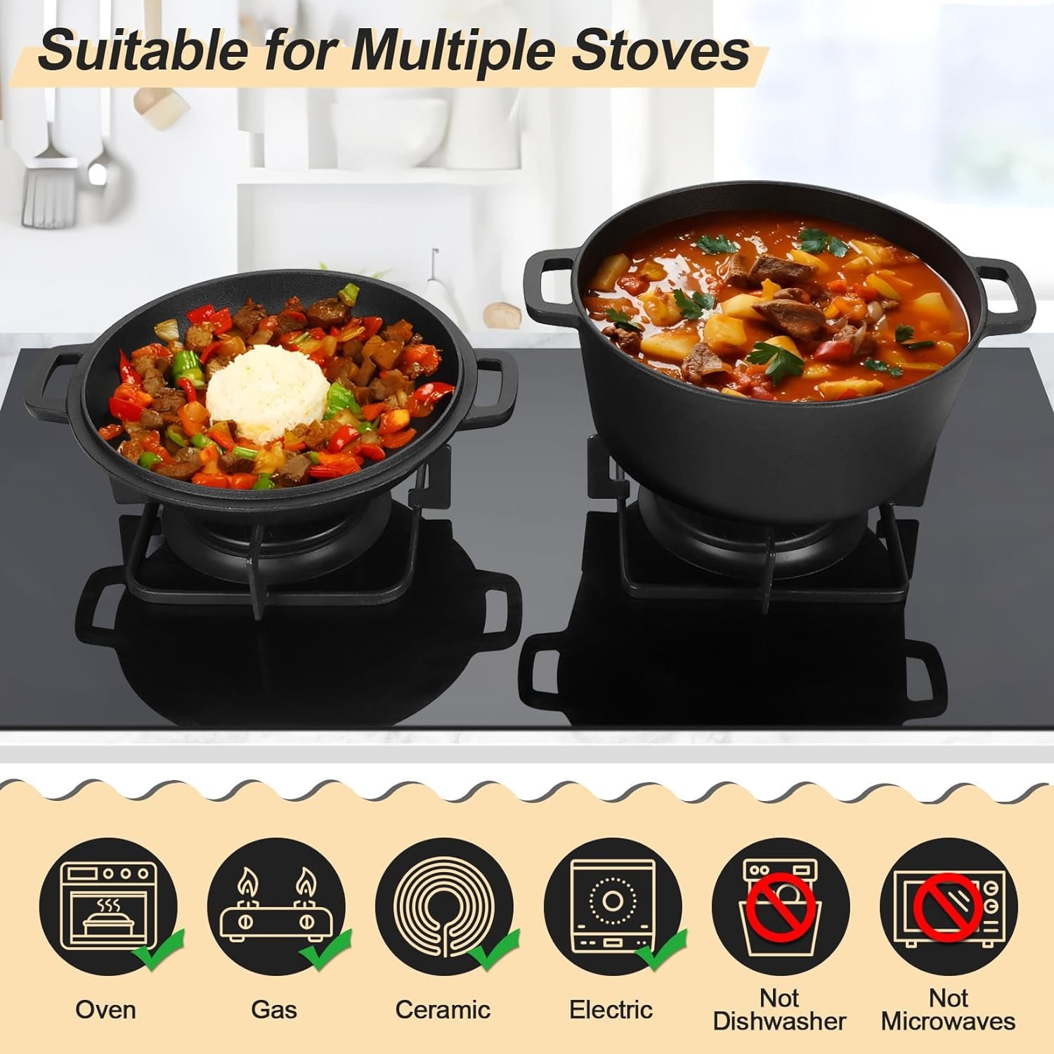 Custom multifunctional cast iron casserole skillet 2-in-1 Safe outdoor kitchen pan with pre-seasoned black Dutch oven pots 26cm